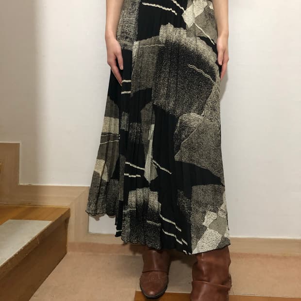 빈티지 블랙 오리엔탈 롱 스커트