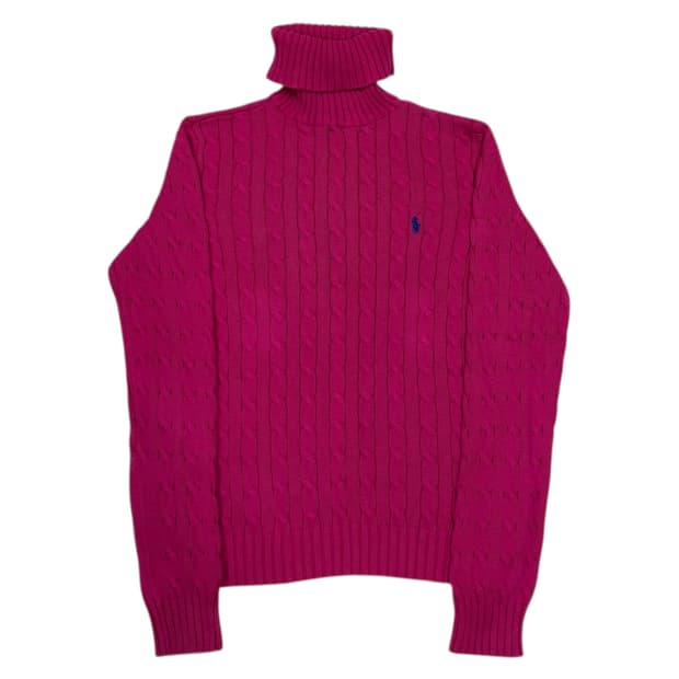 폴로 랄프로렌 스포츠 터틀넥 목폴라 케이블 니트 핑크 L
