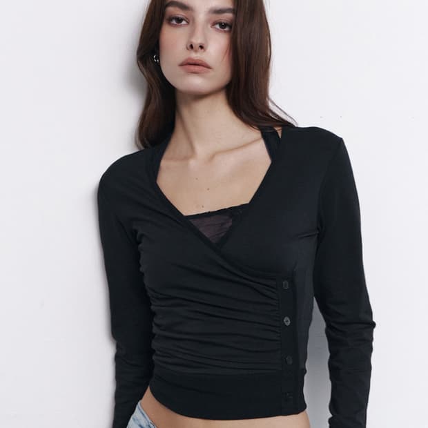 Selena Button Wrap long sleeve Top