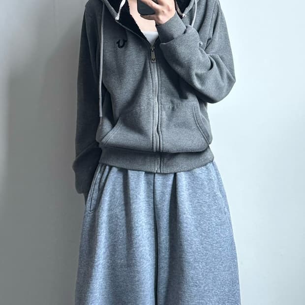 트루릴리전 자수로고 그레이 후드집업