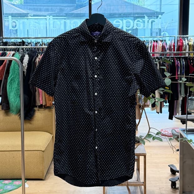 폴로 랄프로렌 퍼플라벨 블랙 도트 하프셔츠 