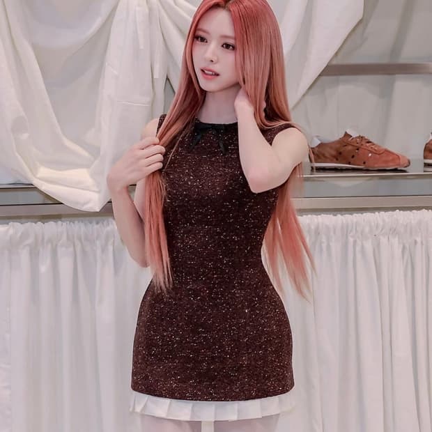 [ITZY 유나] Brown bow minidress 브라운 미니드레스