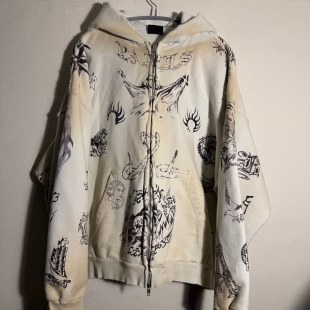 발렌시아가 타투 후드 집업 스몰핏 xxl