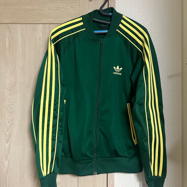 아디다스 그린 옐로우 초노 슈퍼스타 져지 트랙탑