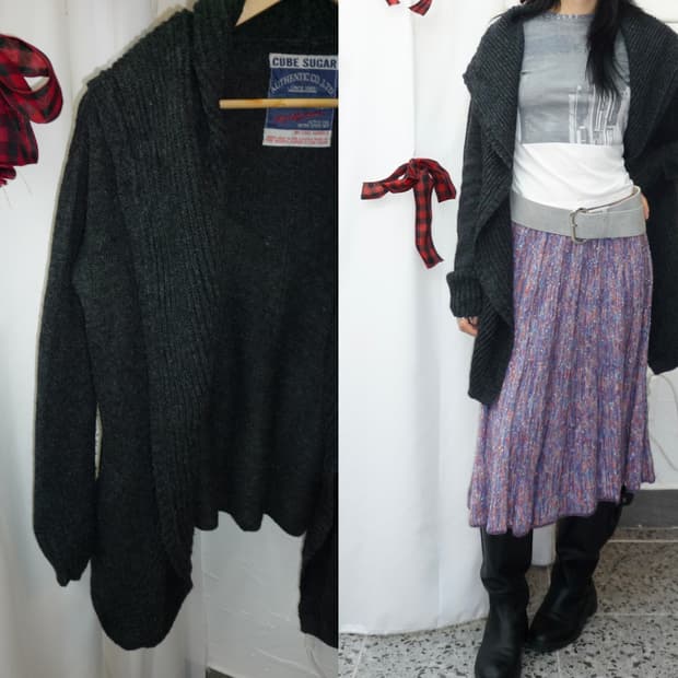 charcoal open hoodie cardigan