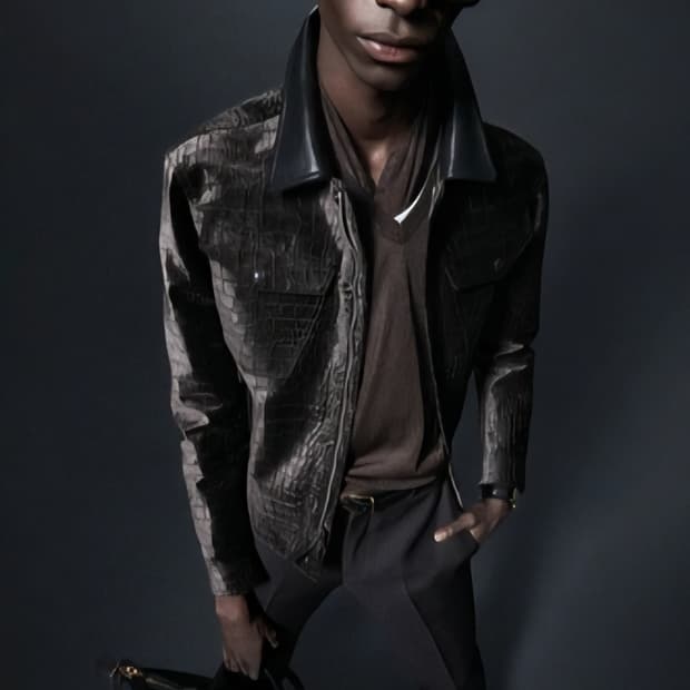 톰포드 크록벨벳 신상 트러커 가죽 카라 자켓