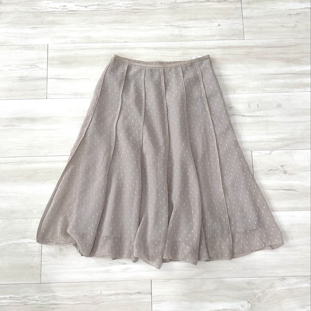 Taupe Sheer Dot Midi Skirt