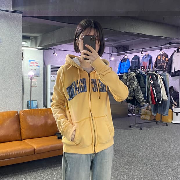 아베크롬비 디트로이트 아치로고 옐로우 후드집업 B3658