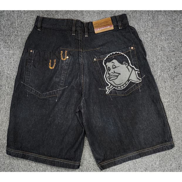FUBU 후부 플래티넘 팻 엘버트 자수 데님 하프팬츠 반바지