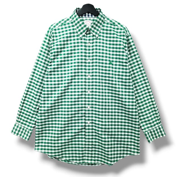 [L] 브룩스브라더스 그린 깅엄체크 코튼 긴팔셔츠