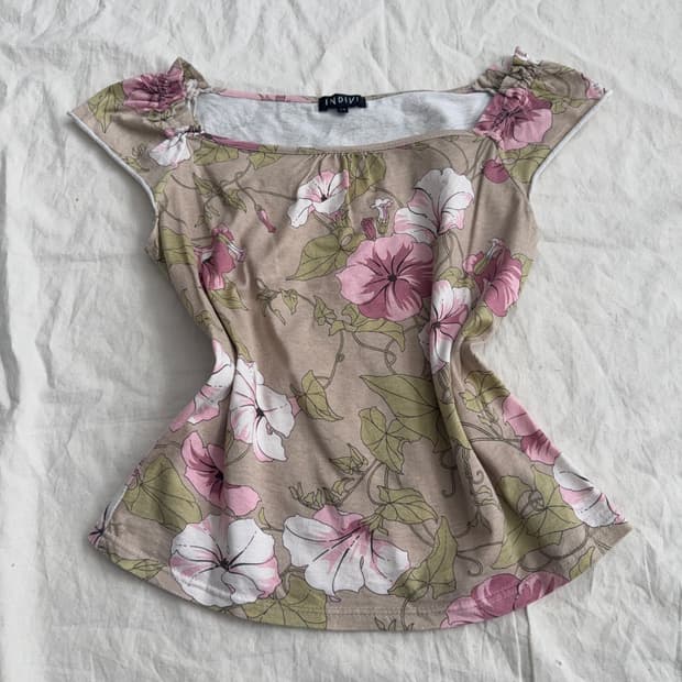 플로랄 페어리 오리엔탈 오프숄더 반팔탑