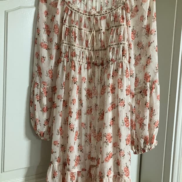 레스트로즈 플라워 모리 하구미 블라우스 미니 원피스