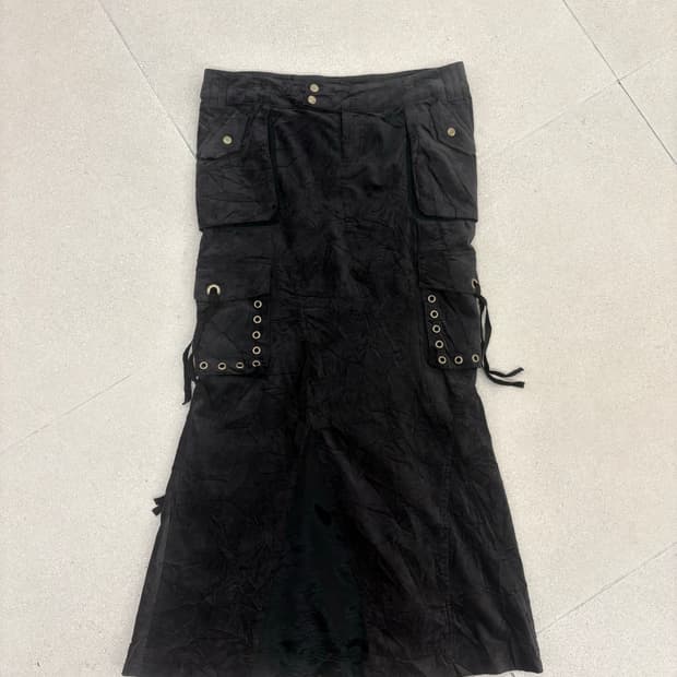 블랙 벨벳 카고 롱스커트