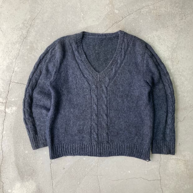 navy cable knit v-neck sweater