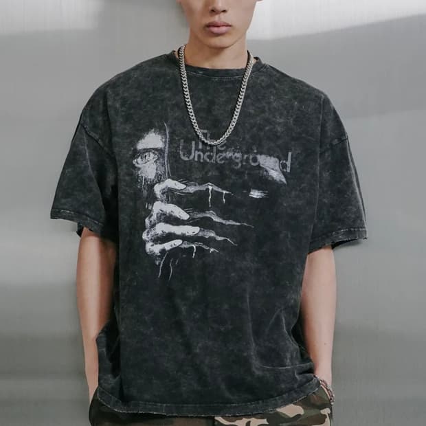 로어링라드 반팔 워시드 데미지 오버 티셔츠 블랙 L