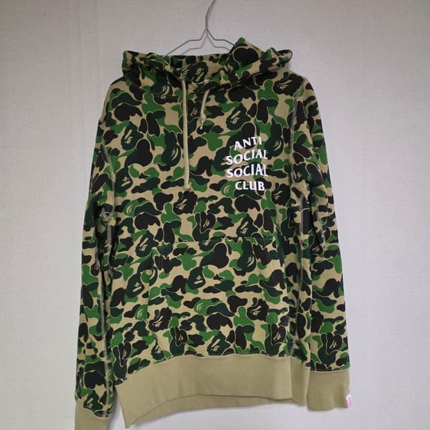 [S]베이프 안티소셜클럽 ABC그린카모 가타카나 로고 후드티