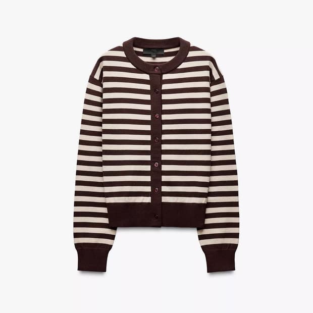 [새상품] zara 자라 스트라이프 가디건 브라운