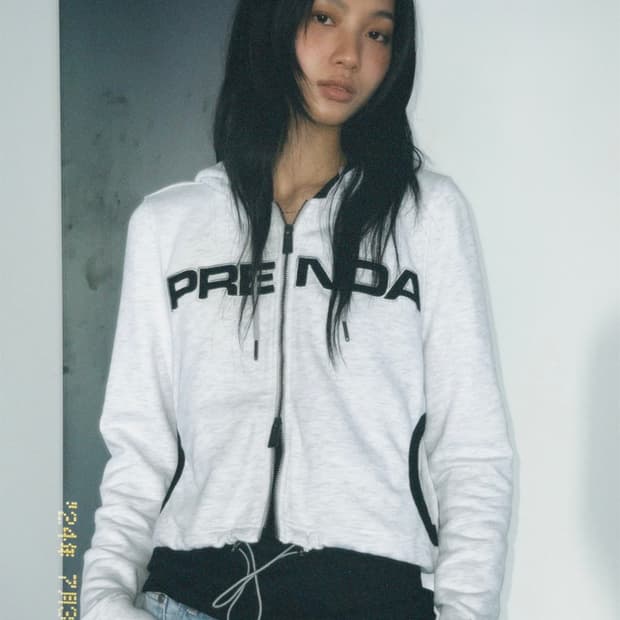 프렌다 크롭 스웨트 스트링 후드집업