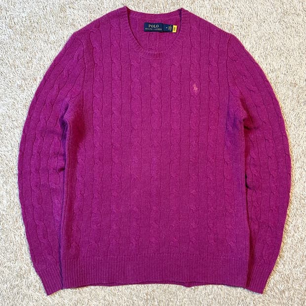폴로 랄프로렌 신형 QR 핑크포니 케이블 울 캐시미어 니트