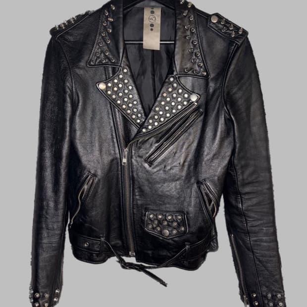 재팬 스터드 더블카라 카우레더 쟈켓