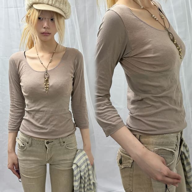 [JAPANESE VINTAGE] Beige Stripe Sleeve