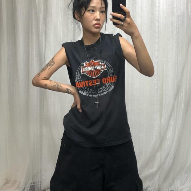할리데이비슨 블랙 빅 로고 슬리브리스