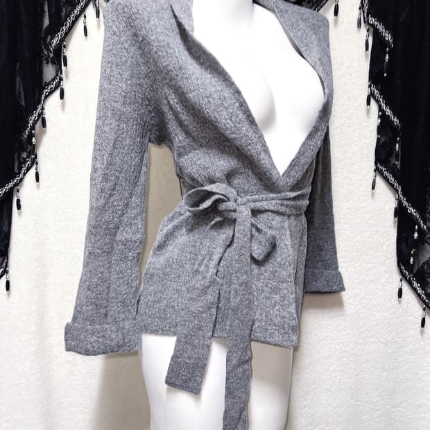 오리엔탈 윈터페어리 그런지 그레이 벨트 니트가디건 로브 갸루 펑크 핀터