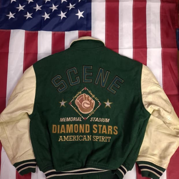 오리지날 80's 일본판 SCENE  울,레더 바시티자켓