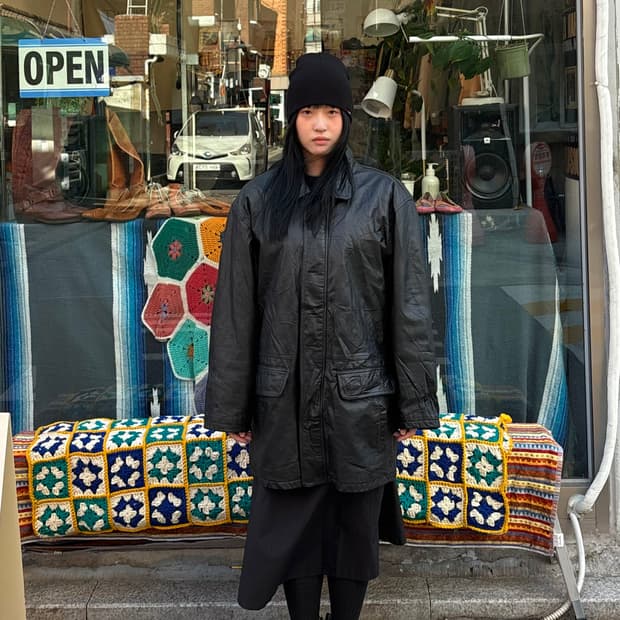 Vintage Japanese Black Leather Long Coat