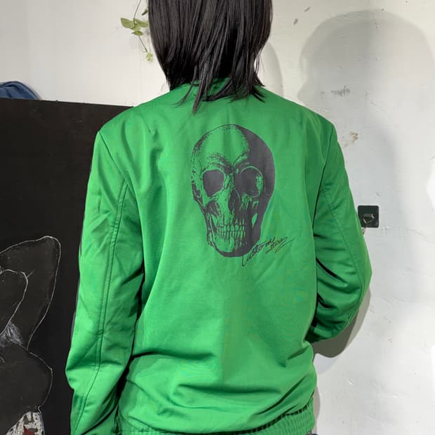 일본빈티지 양면 스카잔 해골 자수 프린팅 스카쟌 자켓 L