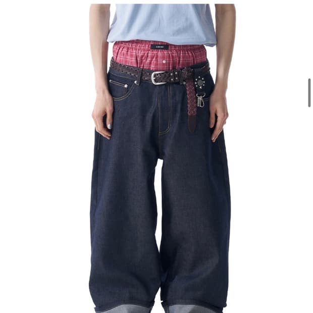 아캄Cinch Back Denim Pants (Dark Blue) 2