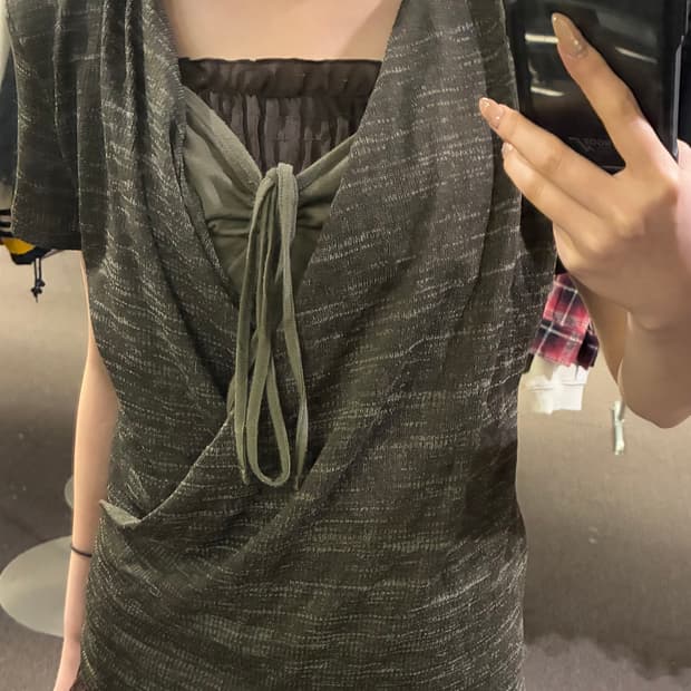 LL)Japanese vintage 여성 레이어드 숏 슬리브