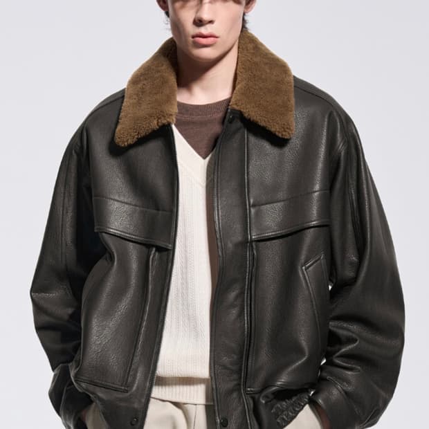 [새상품] 시스템 옴므 램스킨 디테쳐블 칼라 패딩 집업 점퍼