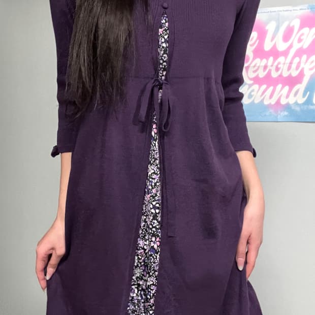 모리 하구미 에스닉 리본 쥬얼리 플로럴 퍼플 원피스