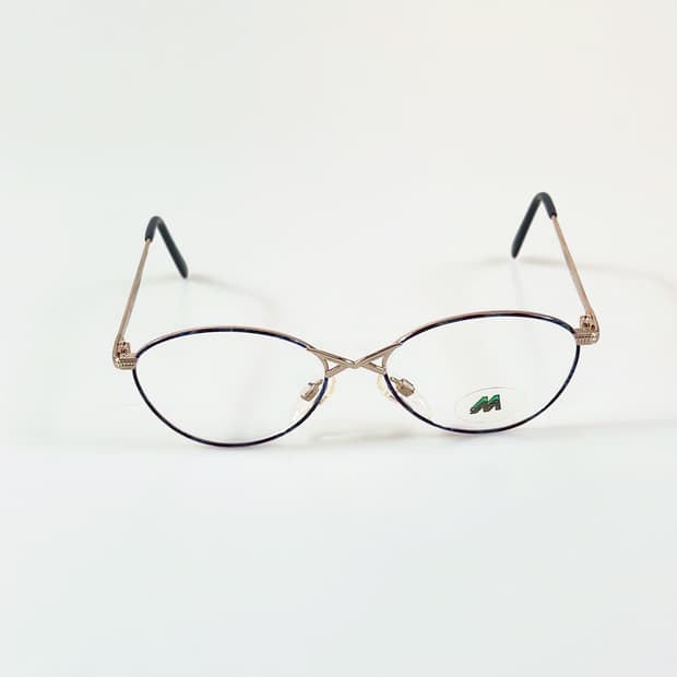 90s 독일제 MEITZLER 블루 골드 슬림 오벌 빈티지 안경