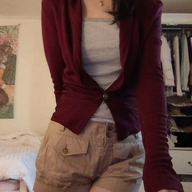John Galliano burgundy ruched cardigan