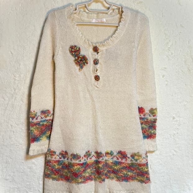 빈티지 하구미 뜨개 패치 니트 원피스 