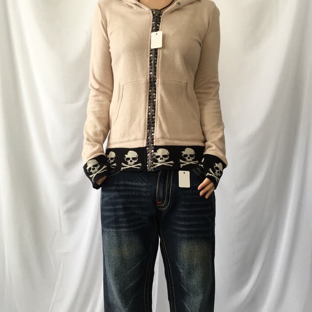 Skull trimming hood zip up