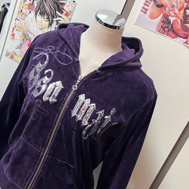 ssamzie y2k 오네갸루 퍼플 벨벳 후드집업