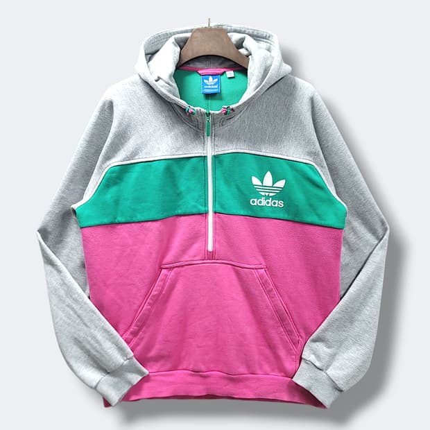 [2XL~3XL] 아디다스 트레포일 컬러 블록 하프 집업 후드 티셔츠