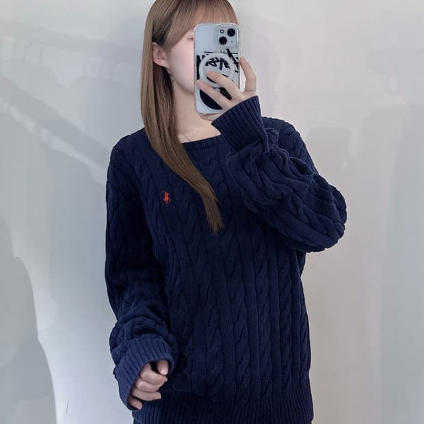 폴로랄프로렌 qr 레드포니 네이비 케이블 니트