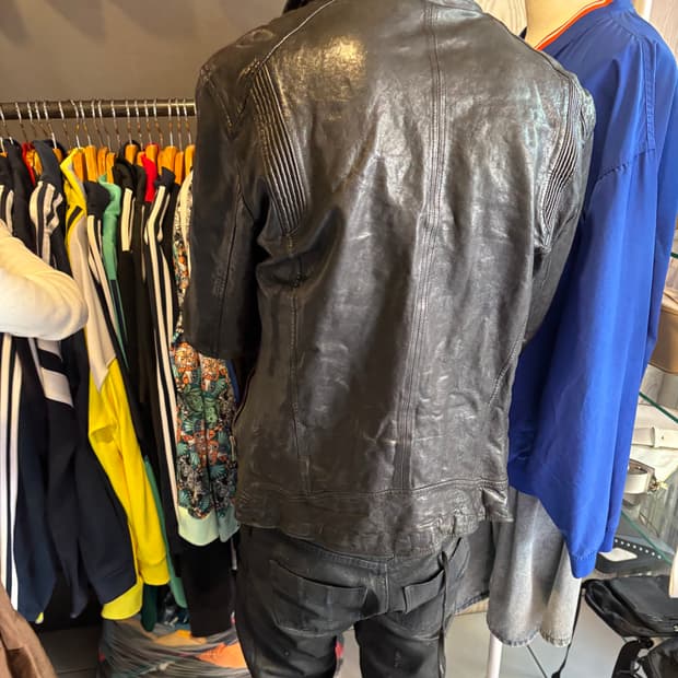 빈티지 램스킨 레더 하이넥 자켓