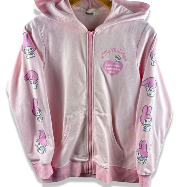 마이멜로디 사이드 프린팅 딸기우유 후드집업2530