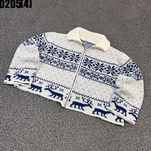 [실측확인] 노르딕 사슴 눈꽃 패턴 집업 니트 가디건 0205(4)