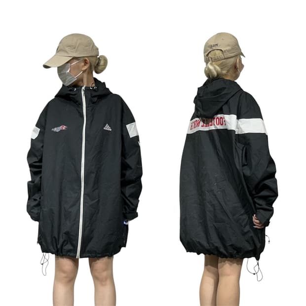 아디다스 블랙 오버핏 후드 바람막이 트랙 자켓 2XL