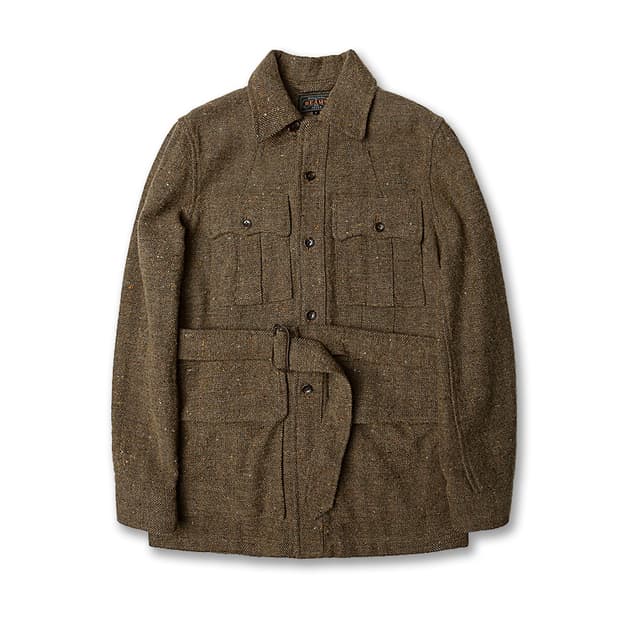 빔즈 플러스 [Beams +] 울 플랙스 헤링본 벨티드 사파리 자켓