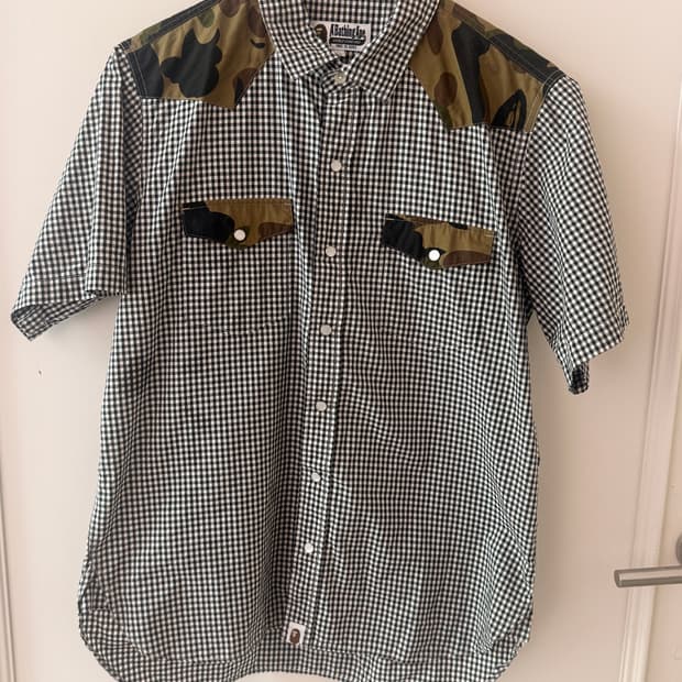 베이프(BAPE)깅엄 카모플라쥬 체크 반팔 셔츠
