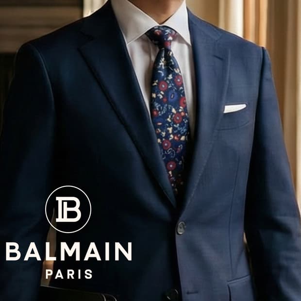 발망 실크 네이비 플라워 패턴 넥타이 9.3cm A+등급 K1579
