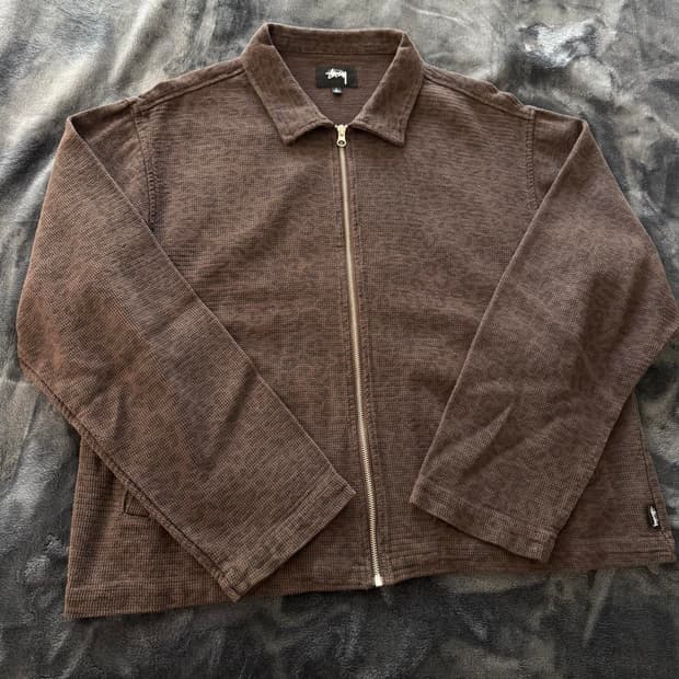 스투시 레오파드 메쉬 집업 자켓 브라운