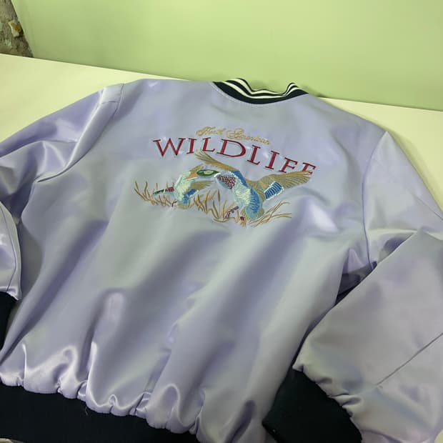 M 원더마켓 오버핏 라이트퍼플 청둥오리자수 스카쟌자켓